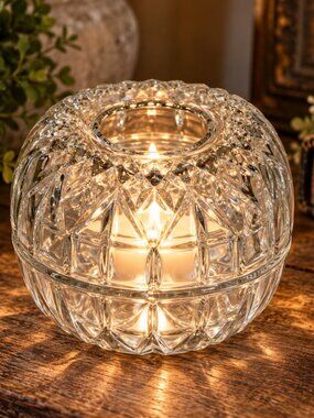 HOMCO Clear Glass Fairy Lamp Diamond Starburst Candle Holder
